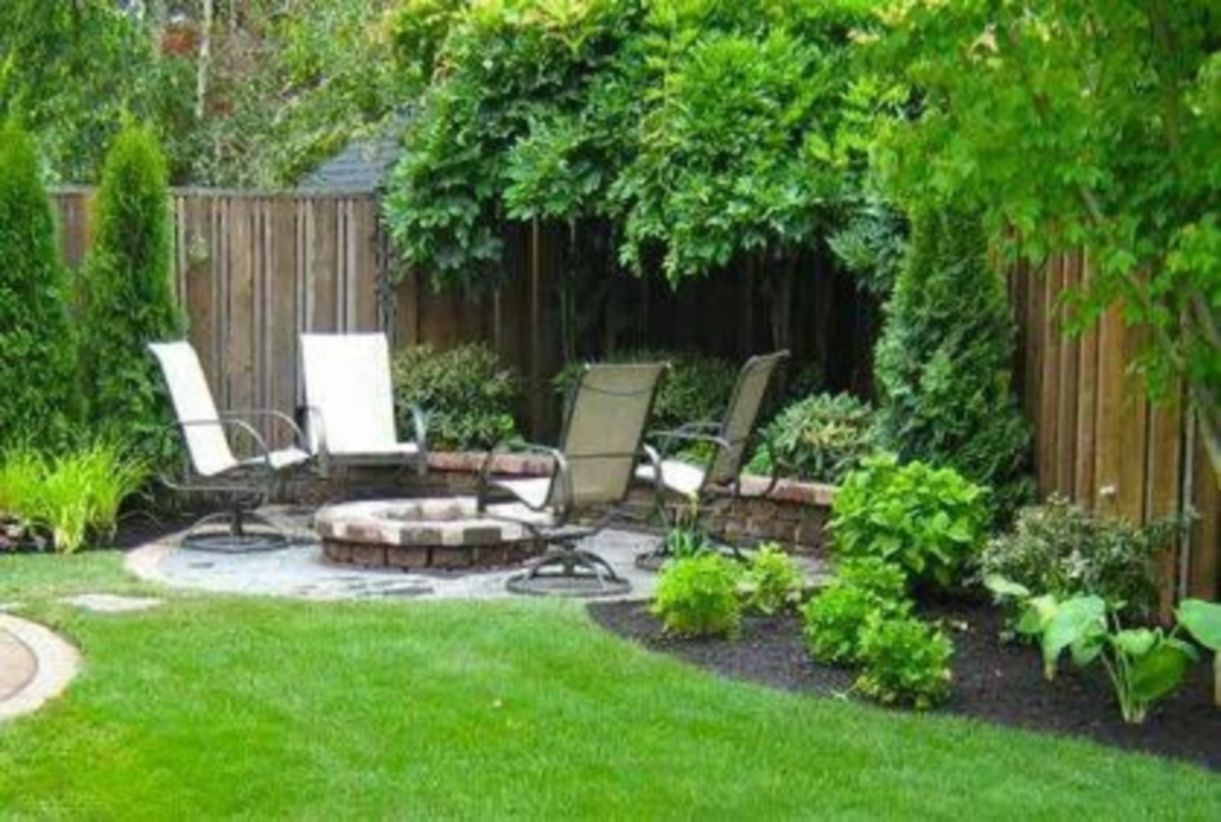 Backyard and landscaping ideas with garden and rest area