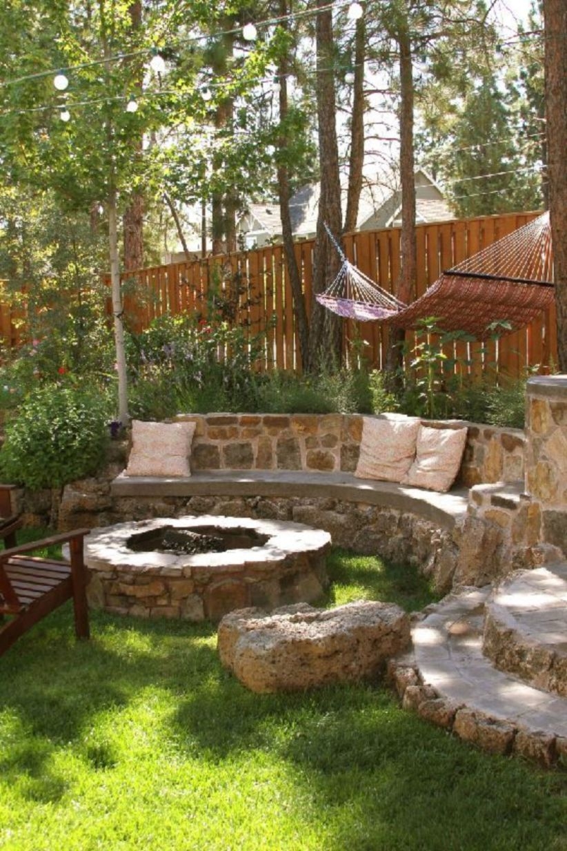 Backyard landscaping secrets with bench or seats