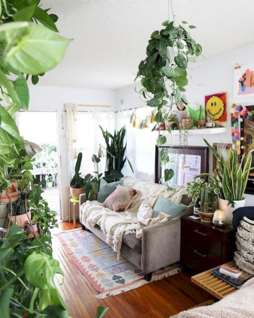 Cozy bohemian style indoor plant decoration ideas