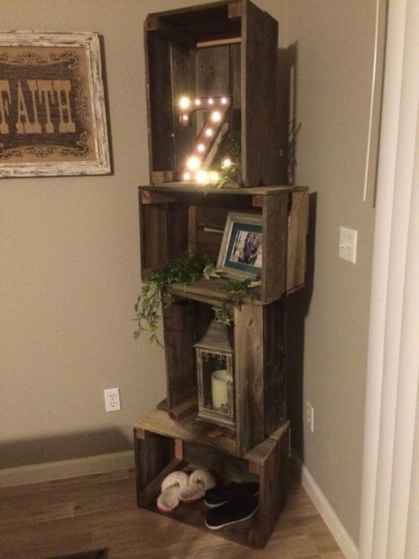 Diy rustic crate shelf unit