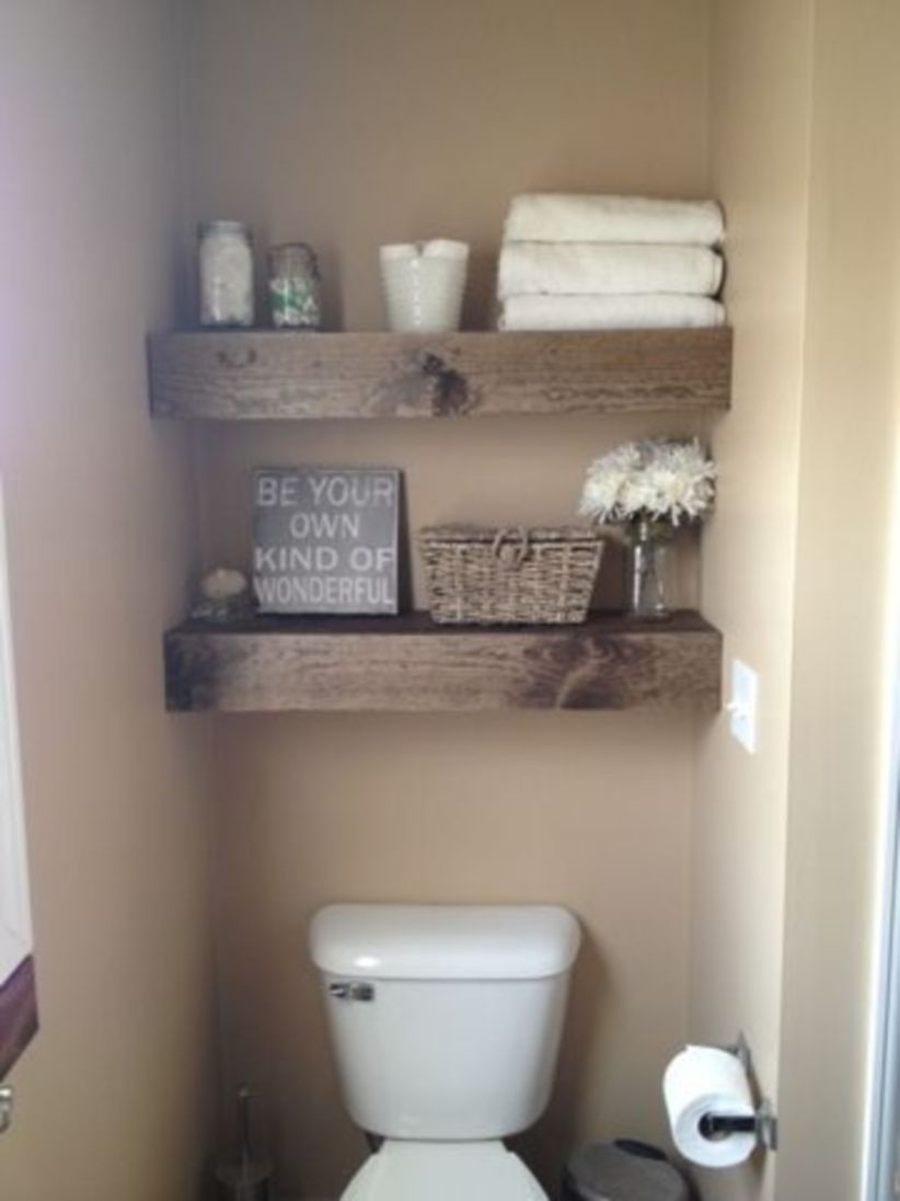 Diy shelves for storage & rustic style in bathroom