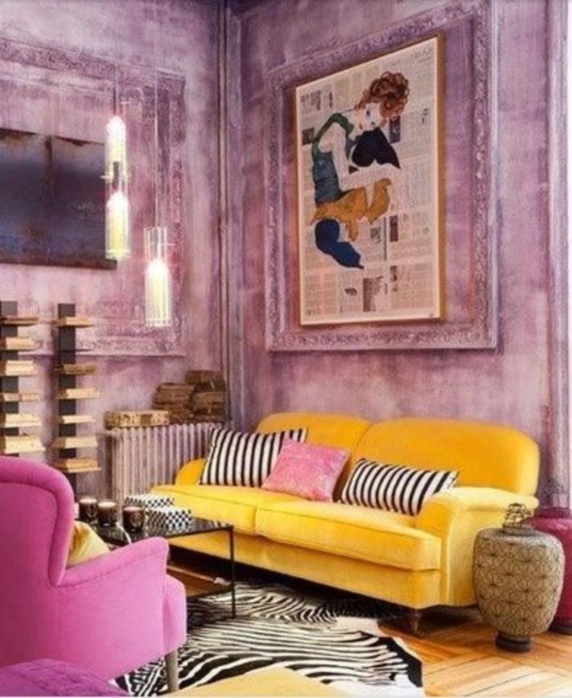 Eclectic yellow and pink apartment