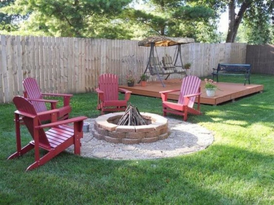 Fresh backyard landscaping ideas with with stone fire pit