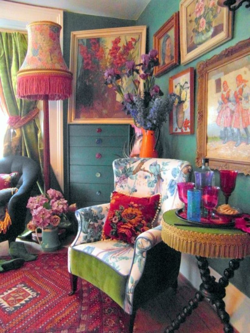 Velvet eccentric-designed room, with layers of colour, pattern & texture thoughtfully put together