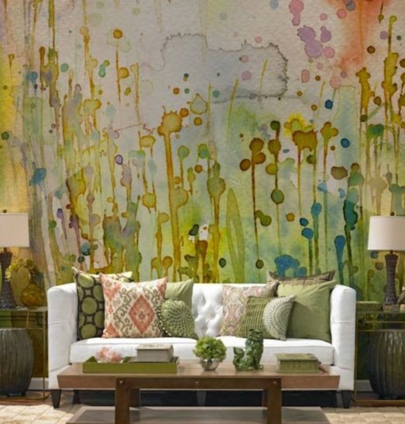 Watercolor wall for living room bohemian