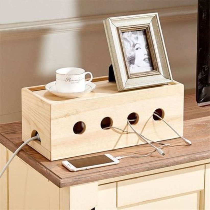 Wood cable organizer box for hide your electrical outlets