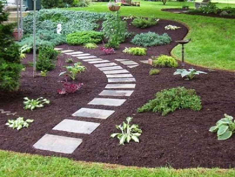 Mulch and stone path