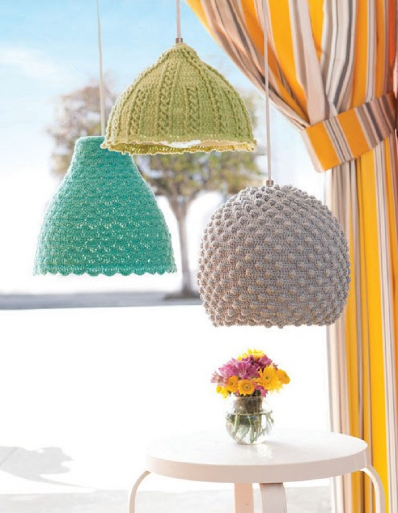 Crochet seashell pendant lights