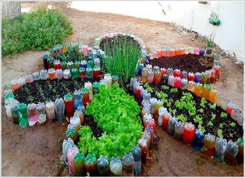 Recycled plastic botlles garden