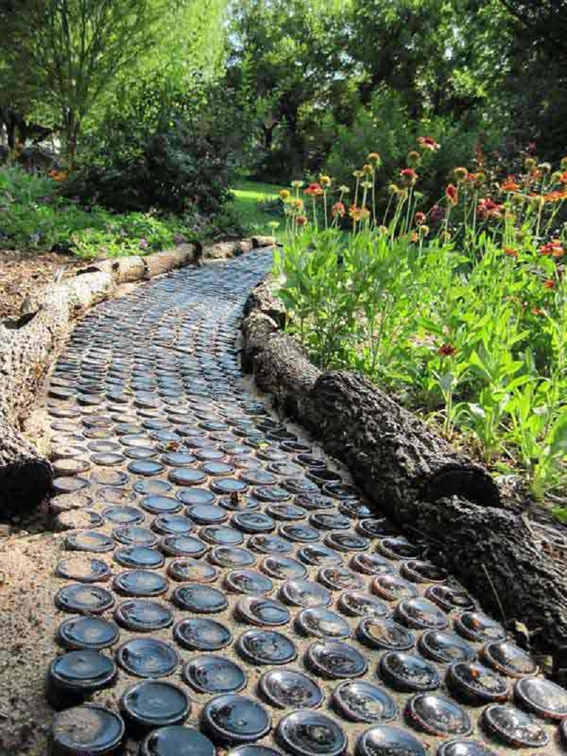 Garden path from wine bottle