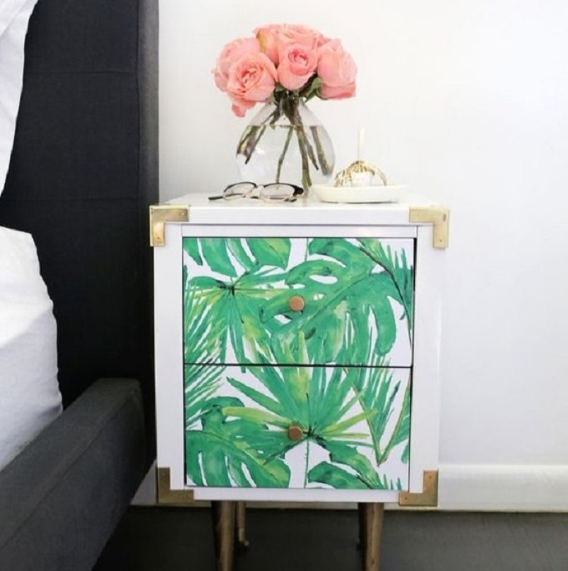 DIY Tropical Leaf Wallpaper Nightstand