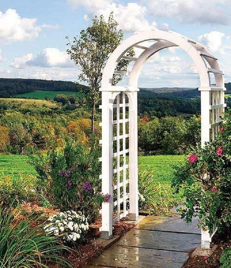 Pretty white garden arch DIY Garden Plans Arch Ideas To Create Beautiful Welcoming Frame