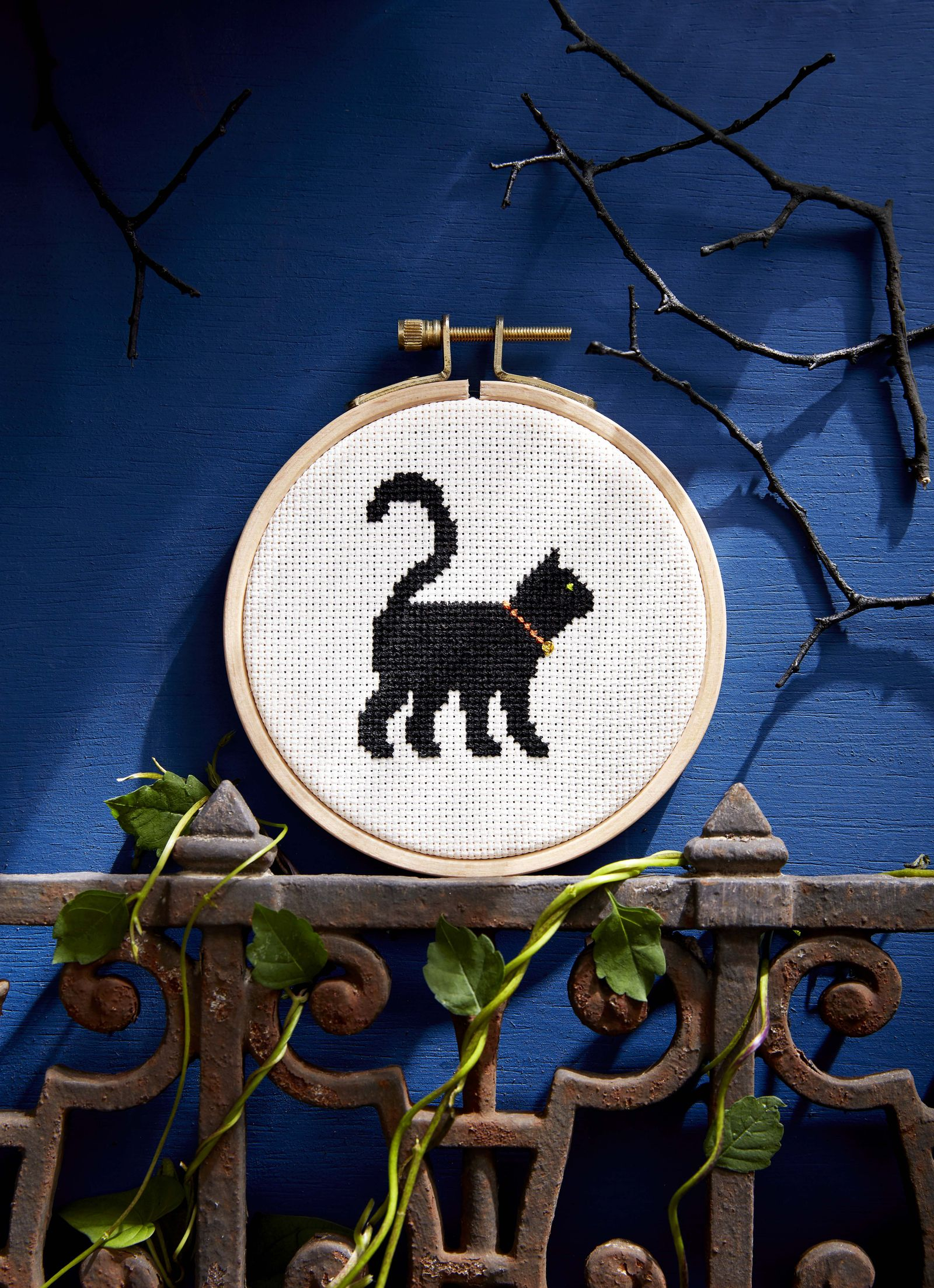 Black cat cross-stitch DIY Effortless Halloween Crafts For Kids To keep Them Busy This Month