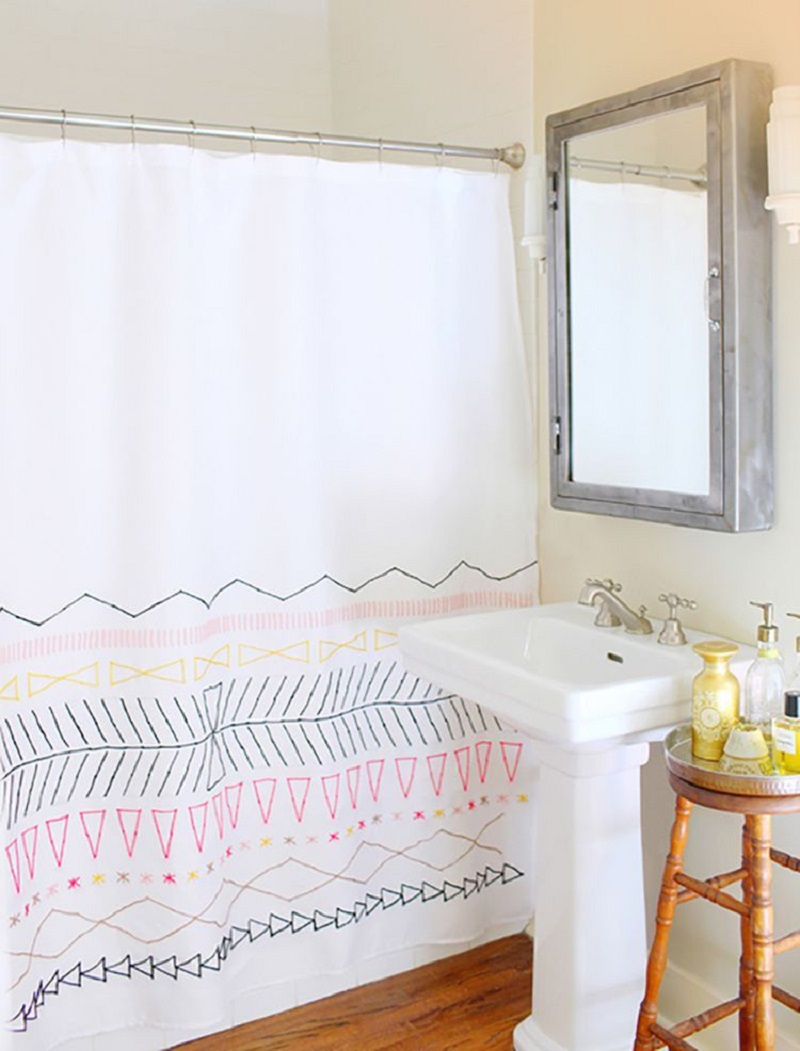 Embroider a design on a black shower curtain DIY Charming Shower Curtains To Show Your Stylish Bathroom