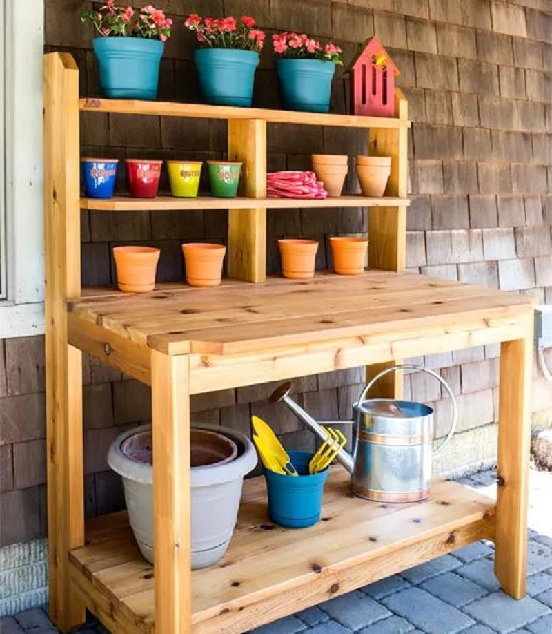 Potting bench with a table