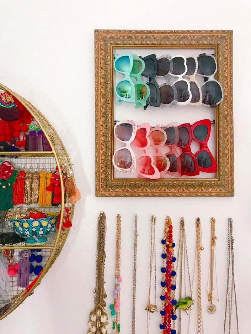 Store sunglasses on a revamped frame Precocious DIY Ideas To Repurpose Old Picture Frames That Truly Functional And Inexpensive