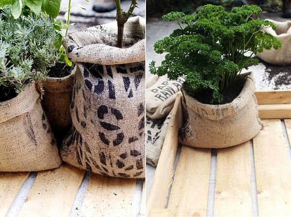 Coffee bag planter pots Pretty Fresh DIY Planters You Can Create From Scratch Or Recycled Materials