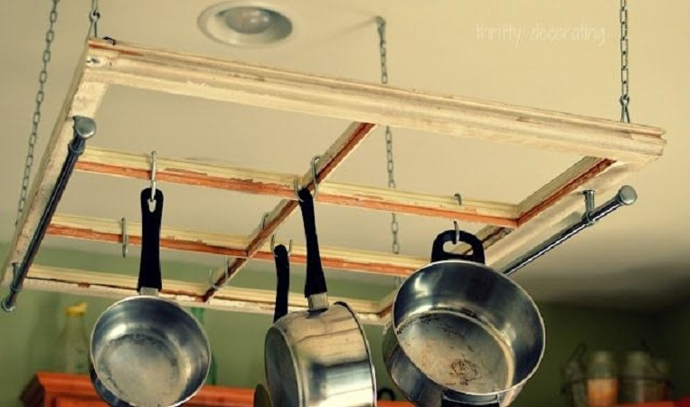 Diy old window pot rack DIY Out Of The Box Ideas Repurposing Old Windows For Best Furniture