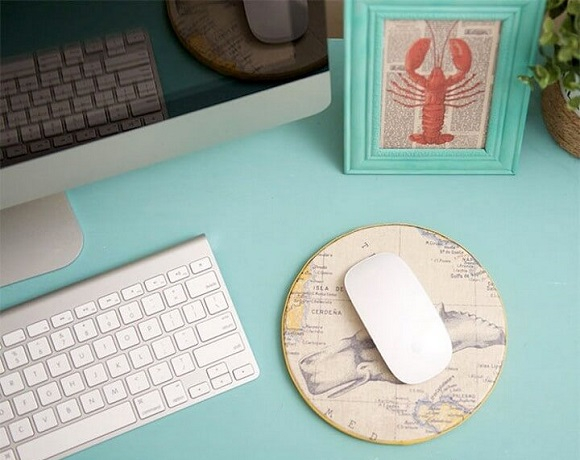 Scrapbook paper and cork mouse pad DIY Never Boring Mouse Pad Ideas With Simple Materials