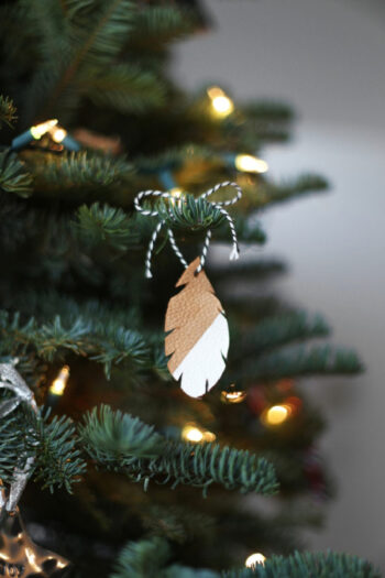 Diy boho leather feather christmas ornament