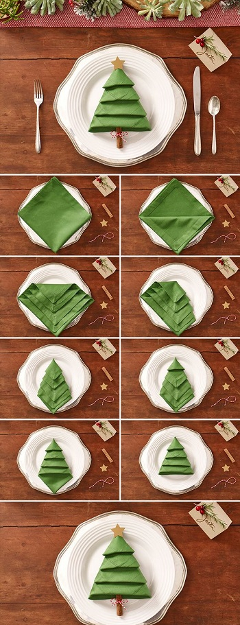 Fold napkin christmas tree DIY Special Type of Christmas Table Decoration To Welcome Your Guests