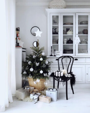 Kitchen with a simple christmas tree