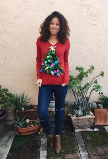 Red sweater with christmas tree