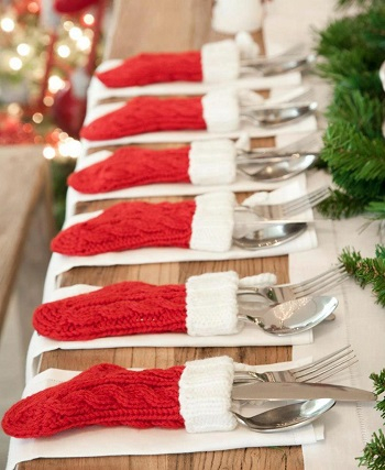 Silverware stockings DIY Special Type of Christmas Table Decoration To Welcome Your Guests