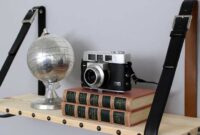 Leather and wood suspended shelf