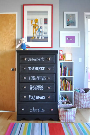 Chalkboard dresser Smartly Stylish DIY Ideas To Organize Your Baby Clothes And Accessories