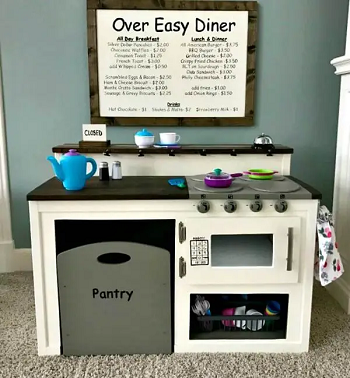 Farmhouse play kitchen style Selected-Unconventional DIY Play Kitchen Ideas To Keep Your Kids Busy