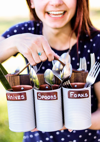 Buffet style with portable silverware caddies Turn Trash To Treasure Projects From Tin Can That Also Appealing