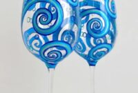 Hand-painted artistic blue wine glass