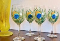 Peacock feather hand-painted wine glass