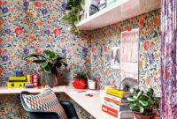 Home office with wallpaper