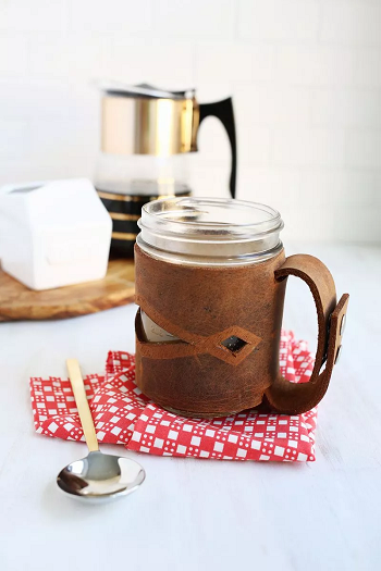 Leather mason jar sleeve Homemade Gifts Ideas That Are Sweet To Your Special Ones