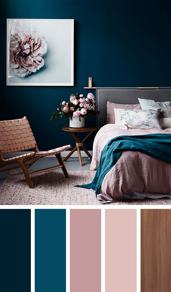 Modern romance with turquoise and dusty rose DIY Decorating Bedroom Color Schemes To Upgrade Your Next Bedroom Level.