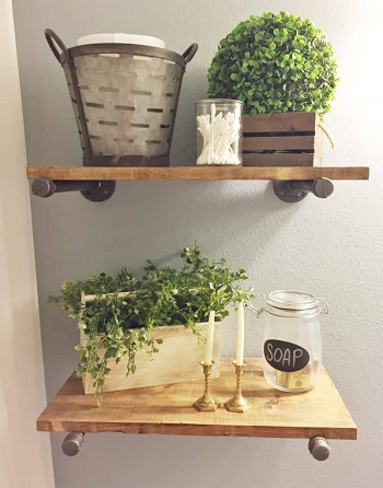 Warm and welcoming pewter and wood shelves Uncomplicated DIY Pipe Shelves To Save Space EfficientlyWarm and welcoming pewter and wood shelves Uncomplicated DIY Pipe Shelves To Save Space Efficiently