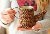 Rustic coffee decorated tin can watering can