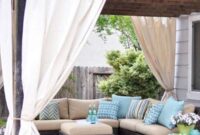 Backyard patio with curtains