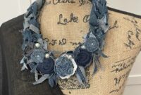 Blue denim scarf jeans necklace