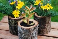 Natural wood log planters