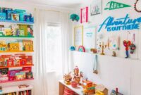 Colorful baskets and shelves