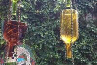 Diy upcycled glass bottle top rain chain